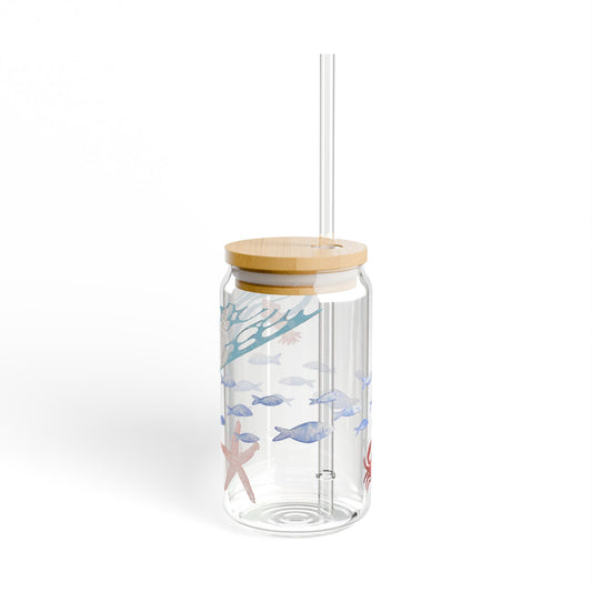 Sea Life Sipper Glass with Straw, Beach-Themed Drinkware, Ocean Lover Gift, Unique Party Favor, Summertime Sipping